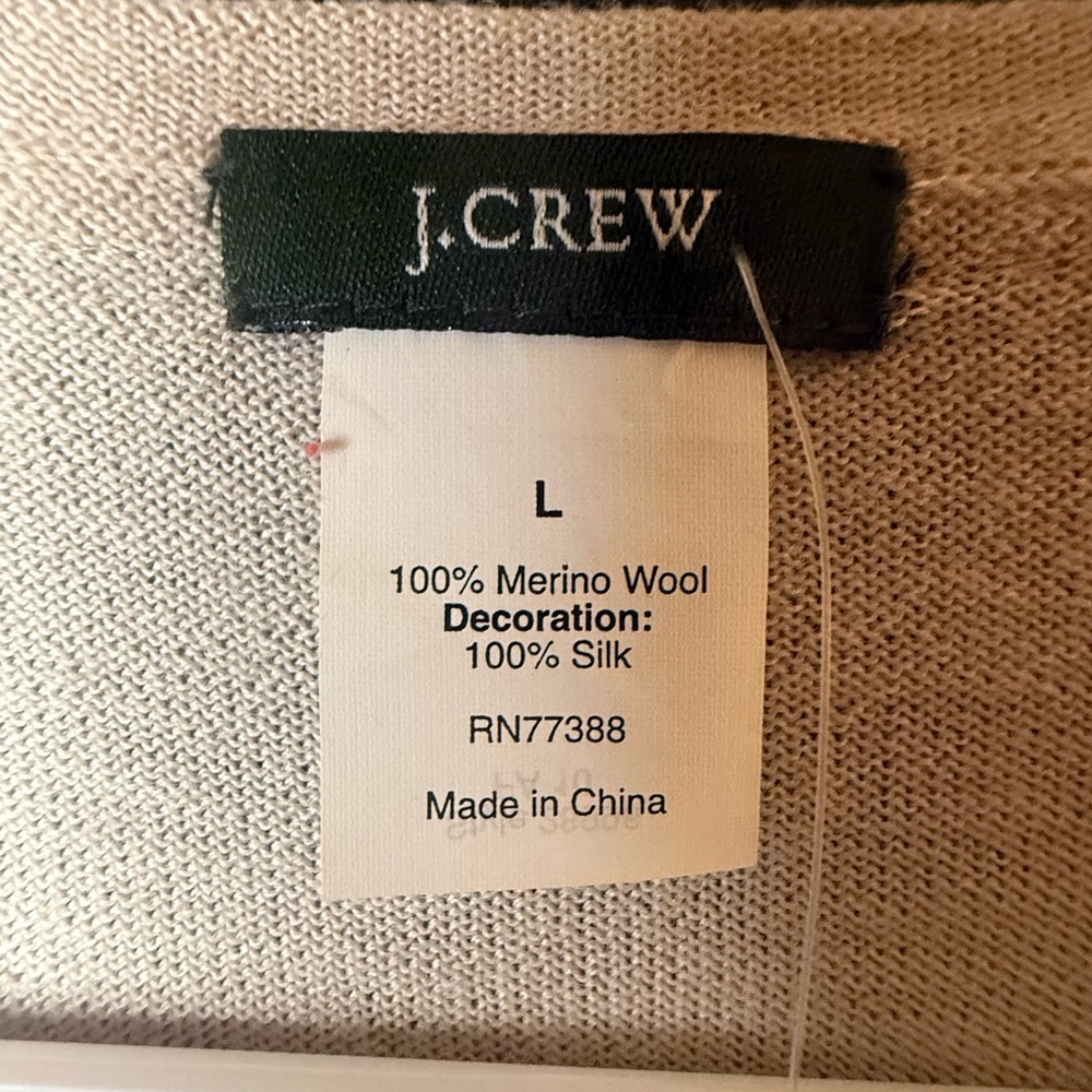 NWT J.CREW Sweater Women's L Merino Wool Cardigan Button Up Beige with Pockets - Picture 2 of 8